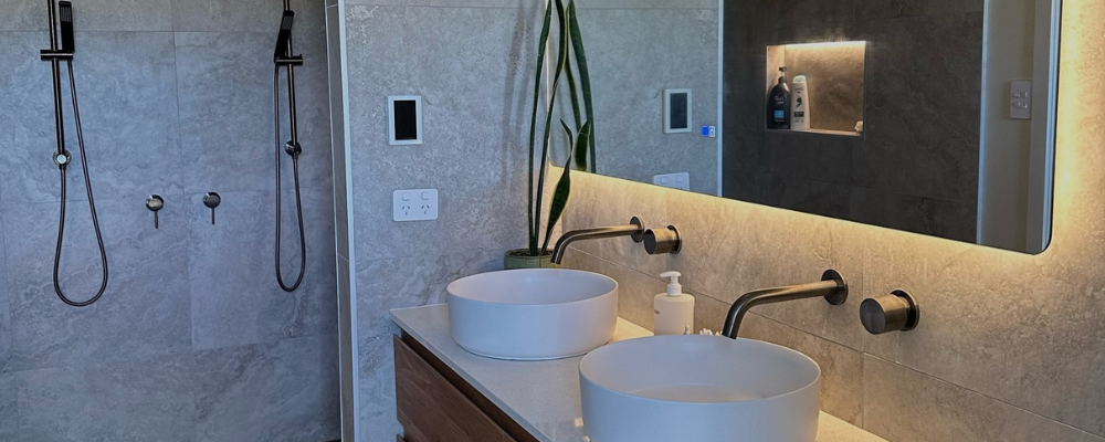 Marble tiled bathroom